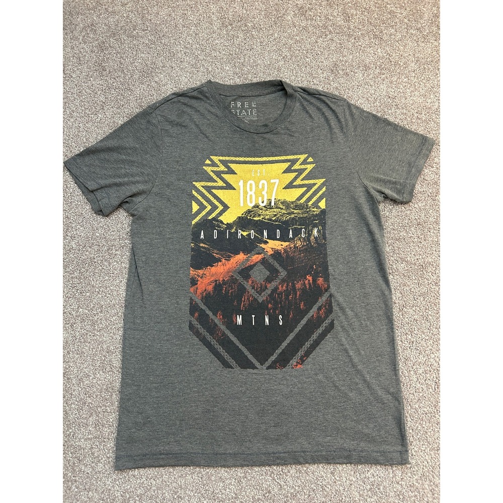 Free State T-Shirt Mens Medium Grey Excellent Adirondack Mountains Graphic Tee
